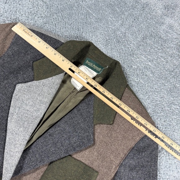 Vintage 90s Wool Patchwork Colorblock Blazer Jacket Women Size 4 Leather Buttons - Picture 10 of 10